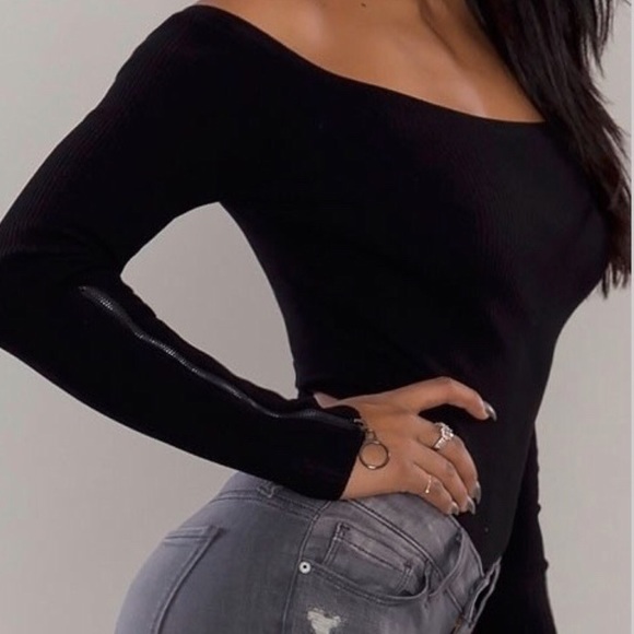 Black Zippered Sleeve Bodysuit (L)-Final Sale - Picture 6 of 6